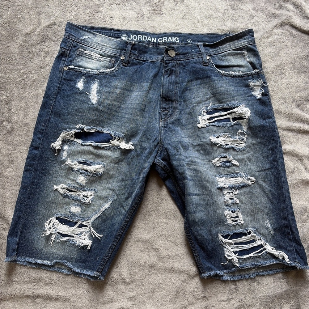 Jordan Craig Men's Distressed Denim Jean Shorts Jorts Size 38 Ripped Raw Hem